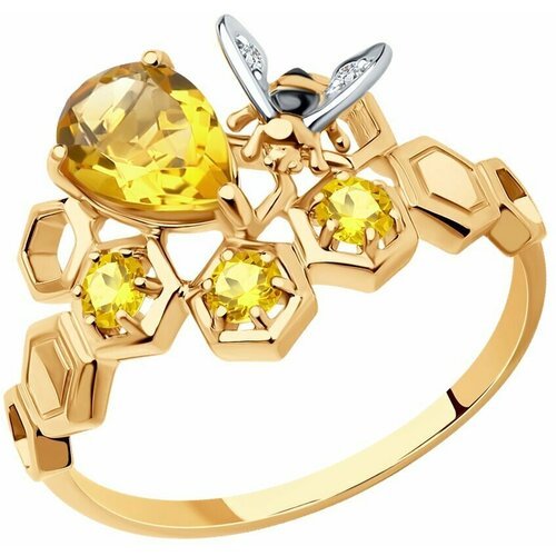 Купить Кольцо Diamant online, золото, 585 проба, цитрин, фианит, размер 18.5
<p>В нашем...
