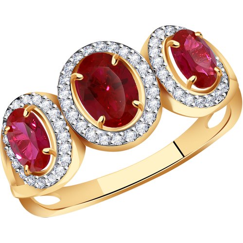 Купить Кольцо Diamant online, золото, 585 проба, корунд, фианит, размер 20, красный
<p>...