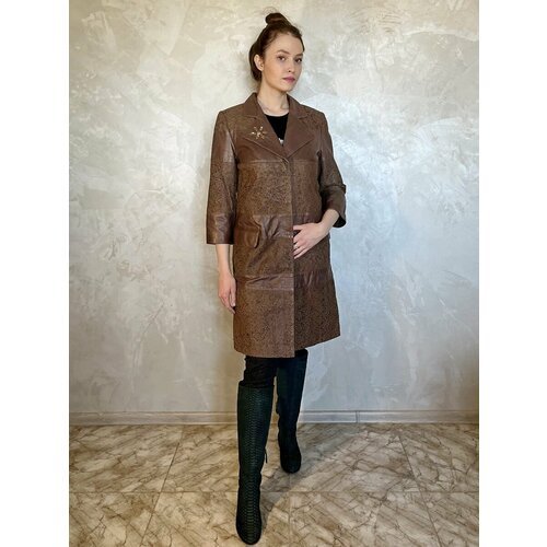 Купить Пальто, размер 44, бежевый
Пальто женское из натуральной кожи "Кружево" - стильн...