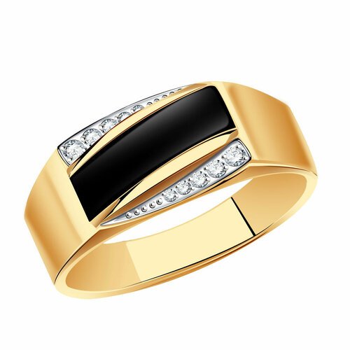 Купить Печатка Diamant online, золото, 585 проба, фианит, агат, размер 19, черный
<p>В...