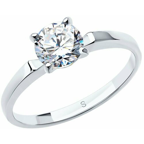 Купить Кольцо помолвочное Diamant online, белое золото, 585 проба, фианит, размер 17.5...