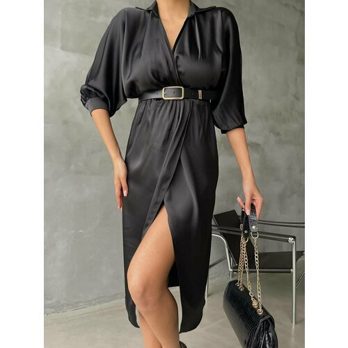 Купить Платье размер 42-44 (S), черный
Платье атласное с высокой линией талии и ремнем:...