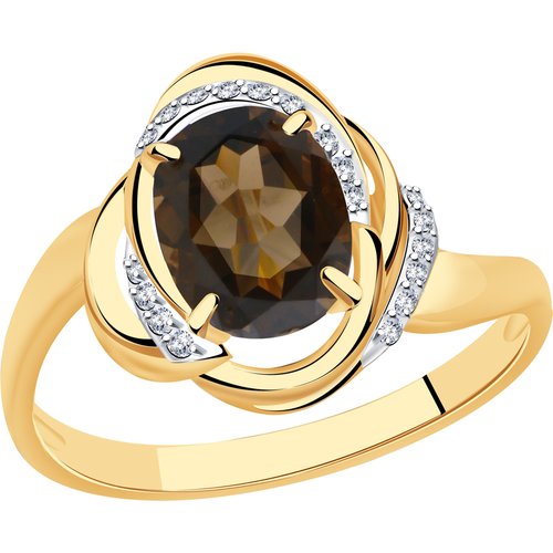 Купить Кольцо Diamant online, золото, 585 проба, фианит, раухтопаз, размер 17.5
<p>В на...