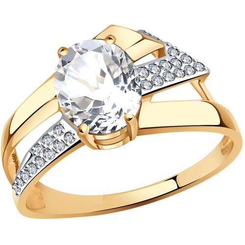 Купить Кольцо Diamant online, золото, 585 проба, фианит, горный хрусталь, размер 18
Зол...