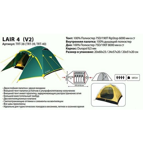 Купить Палатка Lair 4 (V2)
Четырехместная туристическая палатка Tramp LAIR 4 (V2) зелен...