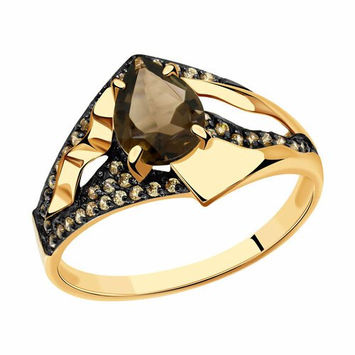 Купить Кольцо Diamant online, золото, 585 проба, фианит, раухтопаз, размер 18, коричнев...