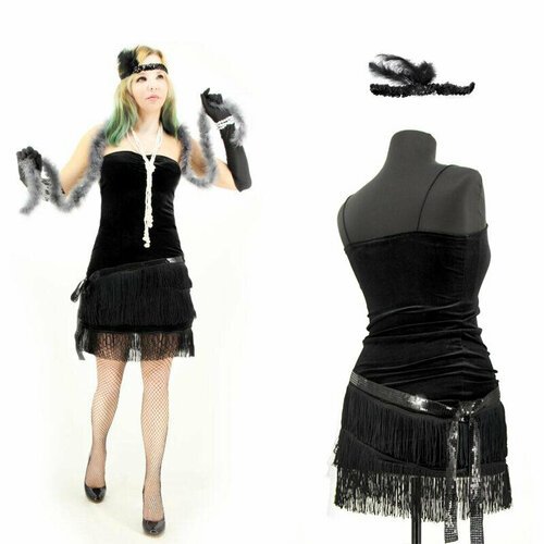 Купить Гэтсби платье бархатное черное с бахромой в стиле Чикаго 20х Flapper Girl \ Сosp...