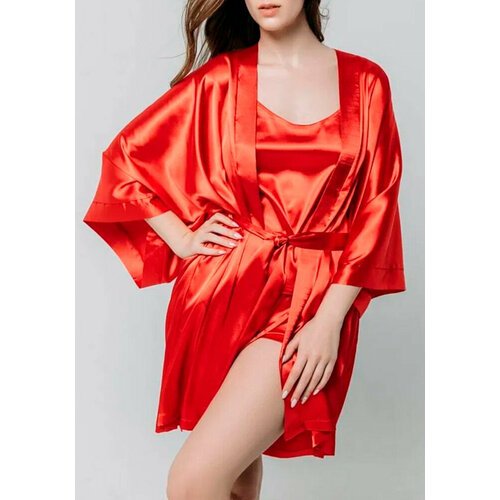 Купить Халат , размер 40-48, красный
Цельнокроеное кимоно халат из шелка атласного плет...