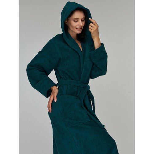 Купить Халат , размер 58/60, бирюзовый
Женский махровый халат с капюшоном изготовлен из...