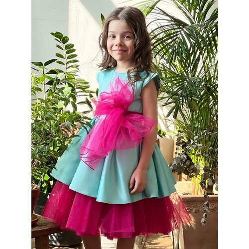 Купить Платье Бушон, размер 128-134, фуксия, бирюзовый
Платье для девочки праздничное б...