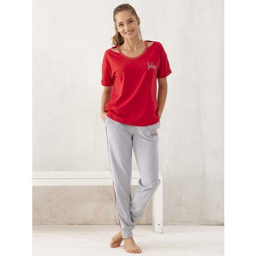Купить Пижама Relax Mode, размер 00S, серый, красный
Пижама женская со штанами и футбол...