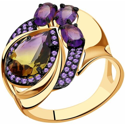 Купить Кольцо Diamant online, золото, 585 проба, фианит, аметист, аметрин, размер 19
<p...