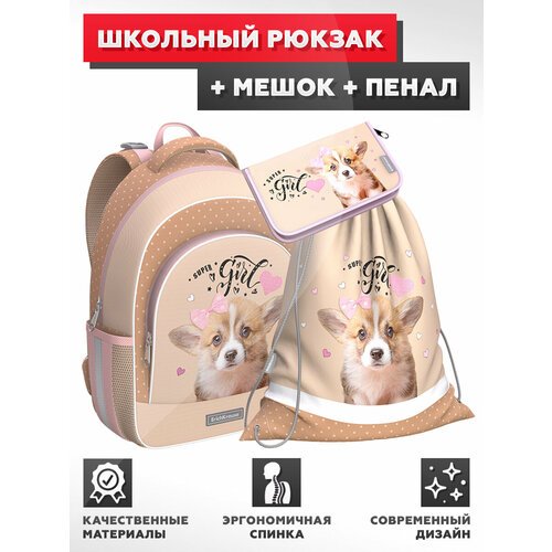 Купить Школьный рюкзак с грудной перемычкой ErichKrause - ErgoLine 15L - Corgi Puppy -...