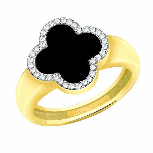 Купить Кольцо Diamant online, золото, 585 проба, фианит, оникс, размер 18, черный
<p>В...