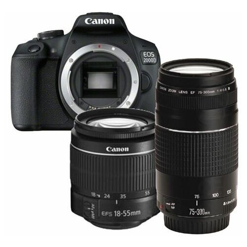 Купить Фотоаппарат Canon EOS 2000D Kit 18-55mm и EF 75-300mm f/4-5.6 III, черный
Новый...
