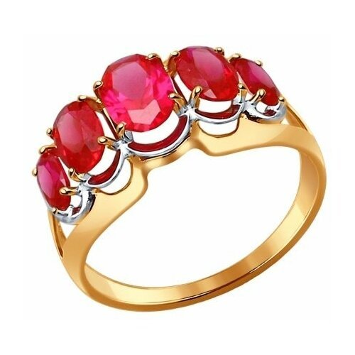 Купить Кольцо Diamant online, золото, 585 проба, корунд, размер 17.5, розовый, красный...