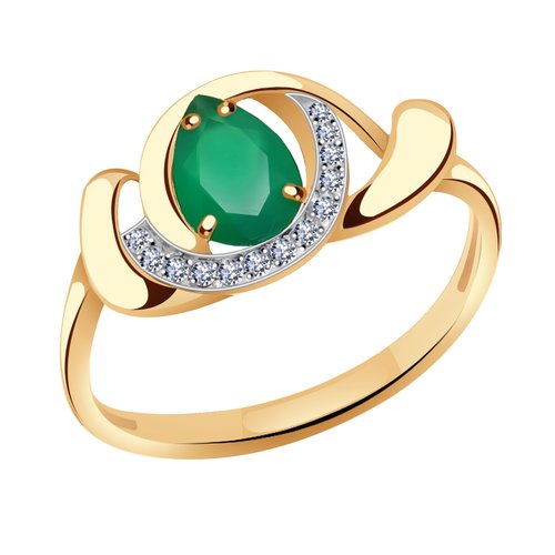 Купить Кольцо Diamant online, золото, 585 проба, фианит, агат, размер 18.5, бирюзовый
<...