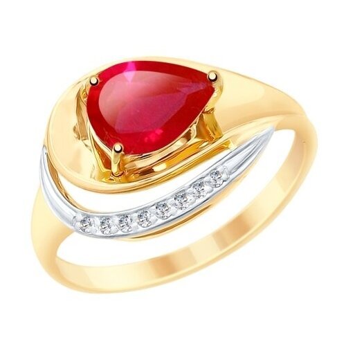 Купить Кольцо Diamant online, золото, 585 проба, фианит, корунд, размер 16.5, розовый,...