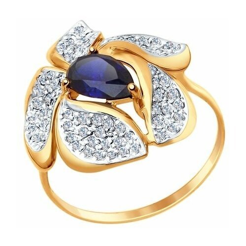 Купить Кольцо Diamant online, золото, 585 проба, корунд, фианит, размер 17.5
Золотое ко...