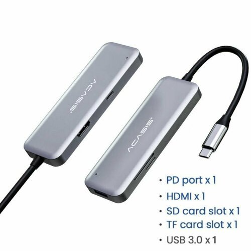 Купить Хаб-USB Acasis CM005 5-в-1 Type C на HDMI 4K, USB 3.0 кардридер для SD и TF карт...