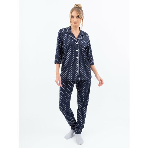 Купить Пижама Монотекс, размер 54, синий
Женская пижама состоит из свободных брюк и руб...