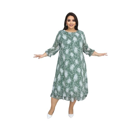 Купить Платье размер 60, зеленый
Эффектное праздничное платье оверсайз из шифона с рука...
