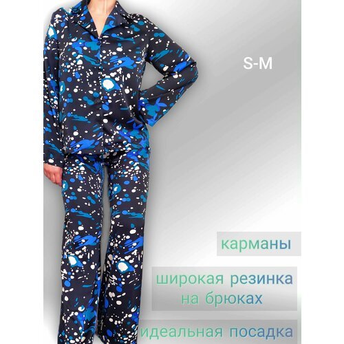 Купить Костюм , размер s , черный, синий
Брючный костюм в пижамном стиле настоящая нахо...