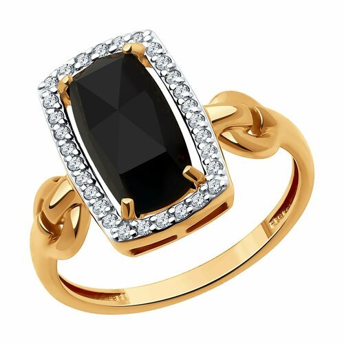 Купить Кольцо Diamant online, золото, 585 проба, фианит, агат, размер 18, черный
<p>В н...