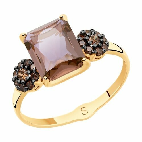 Купить Кольцо Diamant online, золото, 585 проба, султанит, фианит, размер 16.5, коричне...