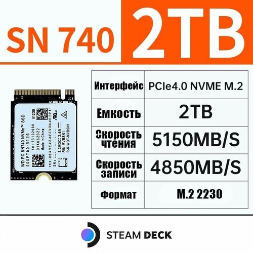 Купить 2ТБ SSD M.2 SN740 2230 PCIe 4.0 NVME для Steam Deck, Surface laptop
SSD диск для...