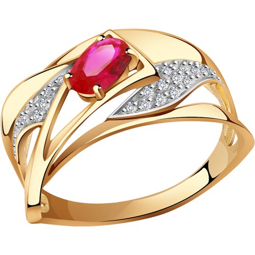 Купить Кольцо Diamant online, золото, 585 проба, корунд, фианит, размер 18.5, красный
<...