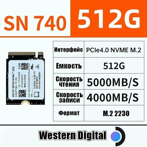 Купить 512 ГБ SSD M.2 WD SN740 2230 PCIe 4.0 NVME для Steam Deck, Surface laptop
SSD 22...