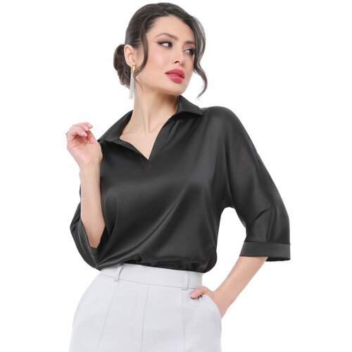 Купить Блуза DStrend, размер 52, черный
Атласная блузка с отложным воротничком — нарядн...
