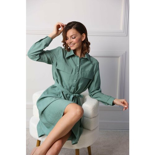 Купить Платье Looklikecat, размер 50, зеленый
<p><br> Платье-рубашка прямого кроя с поя...