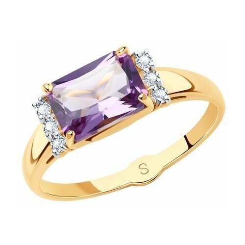 Купить Кольцо Diamant online, золото, 585 проба, фианит, аметист, размер 17.5, фиолетов...