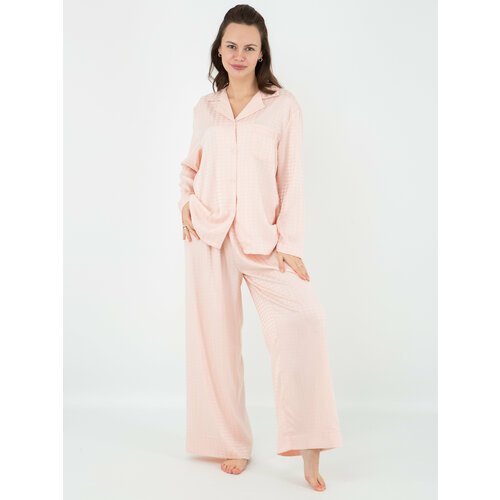 Купить Пижама , размер 42/46, розовый
Шелковая пижама со штанами палаццо и рубашкой - э...