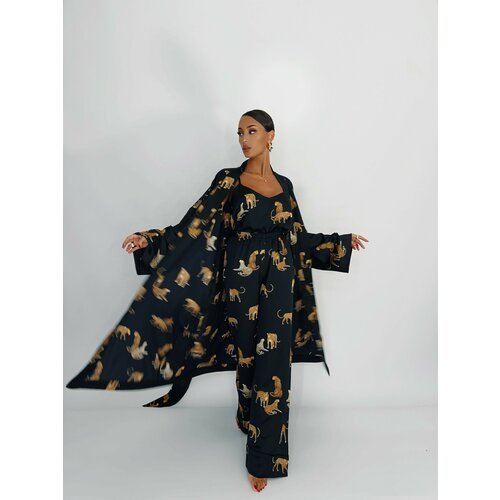 Купить Пижама Малиновые сны, размер 52-54, черный
Женский халат-кимоно с прямым топом и...
