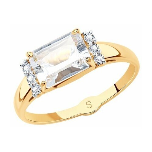 Купить Кольцо Diamant online, золото, 585 проба, горный хрусталь, фианит, размер 17, бе...