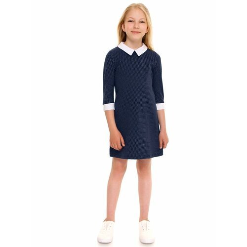 Купить Школьное платье Апрель, размер 72-140, белый, синий
Классическое школьное платье...