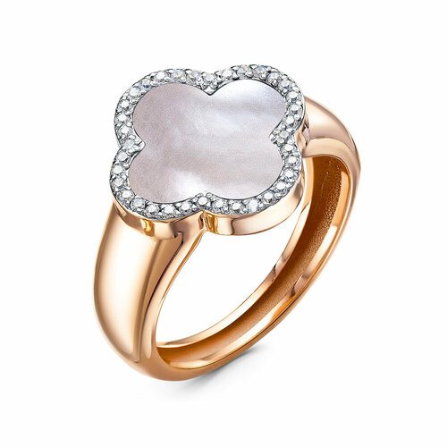 Купить Кольцо Diamant online, белое золото, 585 проба, фианит, перламутр, размер 19, бе...