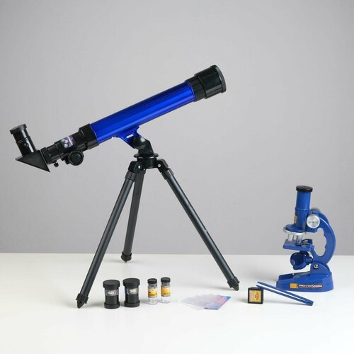 Купить Набор: телескоп настольный, три линзы: х20, 30, 40 + микроскоп, увеличение х300,...