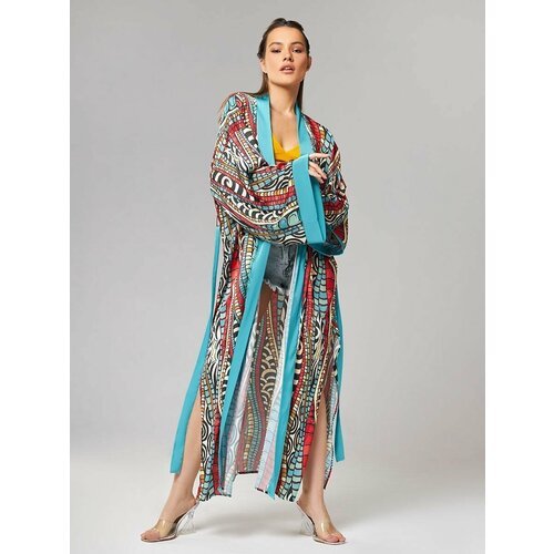 Купить Кимоно ALZA, размер 40/48, бирюзовый, красный
халат женский домашний шелковый ха...