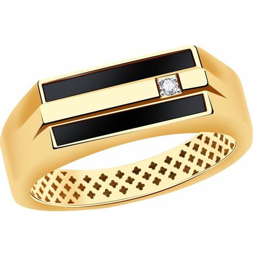 Купить Перстень Diamant online, желтое золото, 585 проба, оникс, размер 20, золотистый...