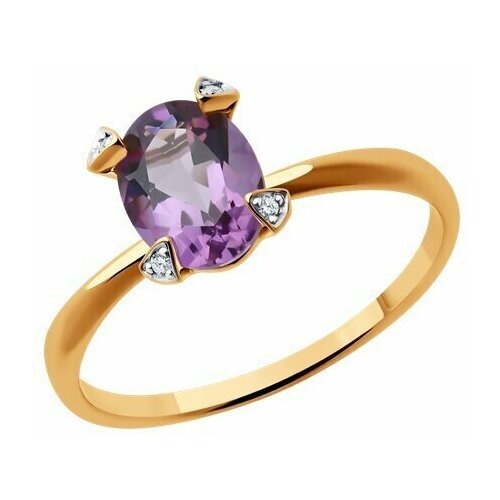 Купить Кольцо Diamant online, золото, 585 проба, аметист, фианит, размер 17.5
Золотое к...