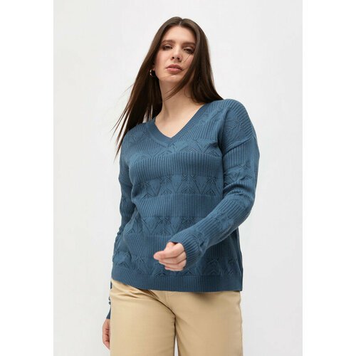 Купить Пуловер VIVAWOOL, размер 60, синий
Тонкий вязаный пуловер женский с V-образным в...