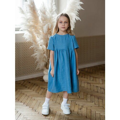 Купить Сарафан, размер 122, синий, голубой
Льняное платье для девочки с коротким рукаво...