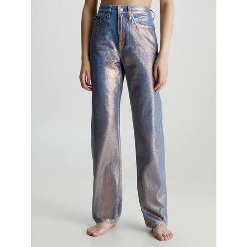 Купить Джинсы CALVIN KLEIN High Rise Straight Metallic Jeans, размер 29/32, серебряный...