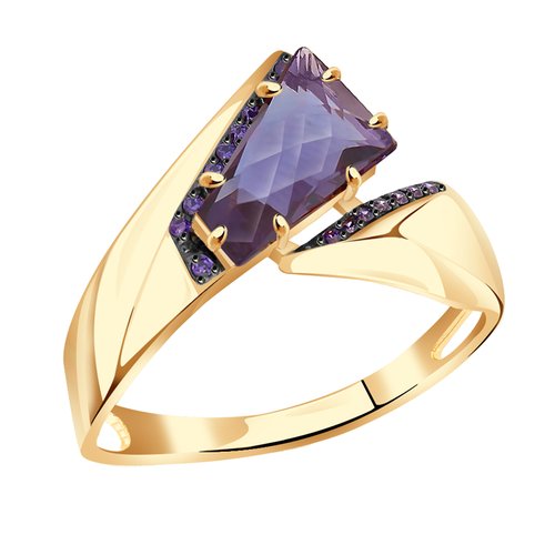 Купить Кольцо Diamant online, золото, 585 проба, фианит, александрит, размер 19.5, фиол...