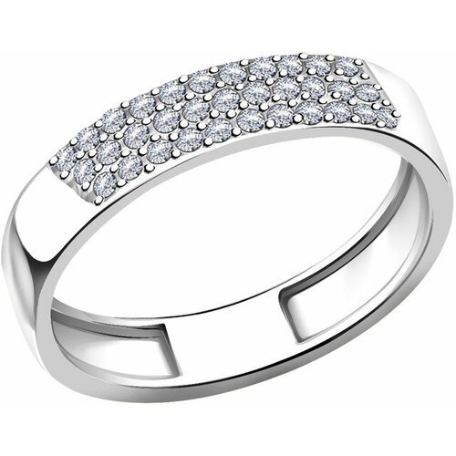Купить Кольцо обручальное Diamant online, белое золото, 585 проба, фианит, размер 19.5...