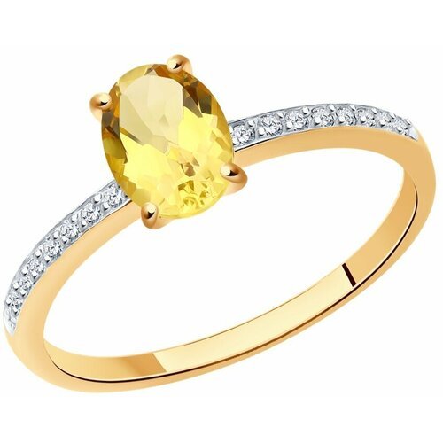 Купить Кольцо Diamant online, золото, 585 проба, фианит, цитрин, размер 16, желтый
<p>В...